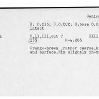 Index card with typed and handwritten information, sometimes including a sketch, of pottery from an excavation.