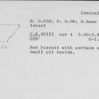 Index card with typed and handwritten information, sometimes including a sketch, of pottery from an excavation.