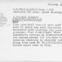 Index card with typed and handwritten information, sometimes including a sketch, of pottery from an excavation.