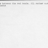 Index card with typed and handwritten information, sometimes including a sketch, of pottery from an excavation.
