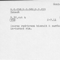 Index card with typed and handwritten information, sometimes including a sketch, of pottery from an excavation.