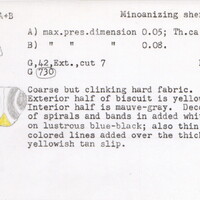 Index card with typed and handwritten information, sometimes including a sketch, of pottery from an excavation.