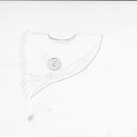 Index card with typed and handwritten information, sometimes including a sketch, of pottery from an excavation.