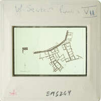 Old map with handwritten notes and numbers on white background.