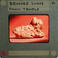 Bronze lion figurine on a film strip card.