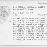 Index card with typed and handwritten information, sometimes including a sketch, of pottery from an excavation.