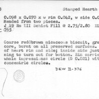Index card with typed and handwritten information, sometimes including a sketch, of pottery from an excavation.