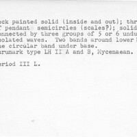Index card with typed and handwritten information, sometimes including a sketch, of pottery from an excavation.