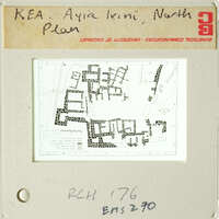 Map of KEA, Aiya Irini, North Plan with handwritten notes and annotations.