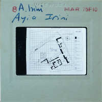 Photo of slide of drawing of buildings labeled Sanctuary.