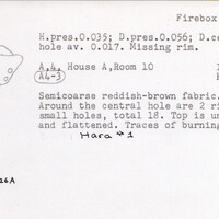 Index card with typed and handwritten information, sometimes including a sketch, of pottery from an excavation.