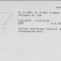 Index card with typed and handwritten information, sometimes including a sketch, of pottery from an excavation.