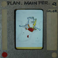 Inked plan of Ayia Irini with some regions in various colors, no legend available.