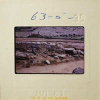 Ancient ruins with vegetation, photographed on film.