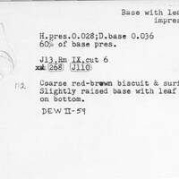 Index card with typed and handwritten information, sometimes including a sketch, of pottery from an excavation.