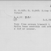 Index card with typed and handwritten information, sometimes including a sketch, of pottery from an excavation.