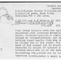 Index card with typed and handwritten information, sometimes including a sketch, of pottery from an excavation.