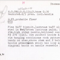 Index card with typed and handwritten information, sometimes including a sketch, of pottery from an excavation.