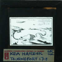 Old map of Kea Harbor, Tournefort, dated 1718, with a label indicating it's from the University of Cincinnati's collection.