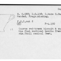 Index card with typed and handwritten information, sometimes including a sketch, of pottery from an excavation.