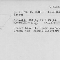 Index card with typed and handwritten information, sometimes including a sketch, of pottery from an excavation.