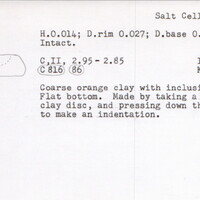 Index card with typed and handwritten information, sometimes including a sketch, of pottery from an excavation.