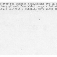 Index card with typed and handwritten information, sometimes including a sketch, of pottery from an excavation.