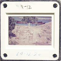A photograph showing an excavation site with ruins and trees, possibly from an archaeological dig.