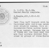 Index card with typed and handwritten information, sometimes including a sketch, of pottery from an excavation.