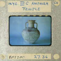 Ancient Greek vase displayed on a blue background.