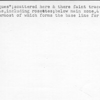 Index card with typed and handwritten information, sometimes including a sketch, of pottery from an excavation.
