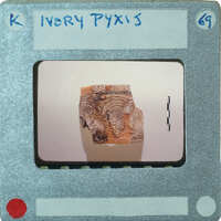 Reassembled ivory fragments with swirled designs.