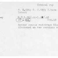 Index card with typed and handwritten information, sometimes including a sketch, of pottery from an excavation.