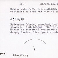 Index card with typed and handwritten information, sometimes including a sketch, of pottery from an excavation.