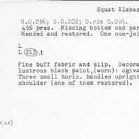 Index card with typed and handwritten information, sometimes including a sketch, of pottery from an excavation.