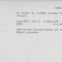 Index card with typed and handwritten information, sometimes including a sketch, of pottery from an excavation.