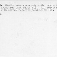 Index card with typed and handwritten information, sometimes including a sketch, of pottery from an excavation.