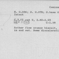 Index card with typed and handwritten information, sometimes including a sketch, of pottery from an excavation.