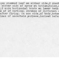 Index card with typed and handwritten information, sometimes including a sketch, of pottery from an excavation.