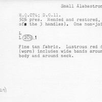 Index card with typed and handwritten information, sometimes including a sketch, of pottery from an excavation.