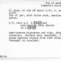 Index card with typed and handwritten information, sometimes including a sketch, of pottery from an excavation.