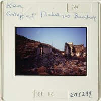 Old photograph of ruins with handwritten notes on the border.