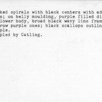 Index card with typed and handwritten information, sometimes including a sketch, of pottery from an excavation.