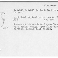 Index card with typed and handwritten information, sometimes including a sketch, of pottery from an excavation.