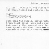 Index card with typed and handwritten information, sometimes including a sketch, of pottery from an excavation.