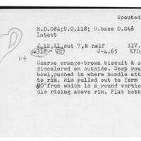 Index card with typed and handwritten information, sometimes including a sketch, of pottery from an excavation.