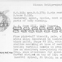 Index card with typed and handwritten information, sometimes including a sketch, of pottery from an excavation.