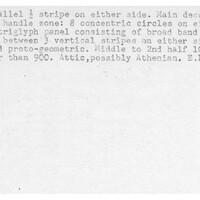 Index card with typed and handwritten information, sometimes including a sketch, of pottery from an excavation.
