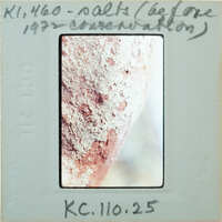 A close-up image of a rusty metal surface with an old Polaroid photo label on it.