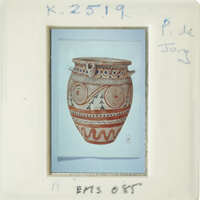 Ancient red and black ceramic pot with intricate patterns.